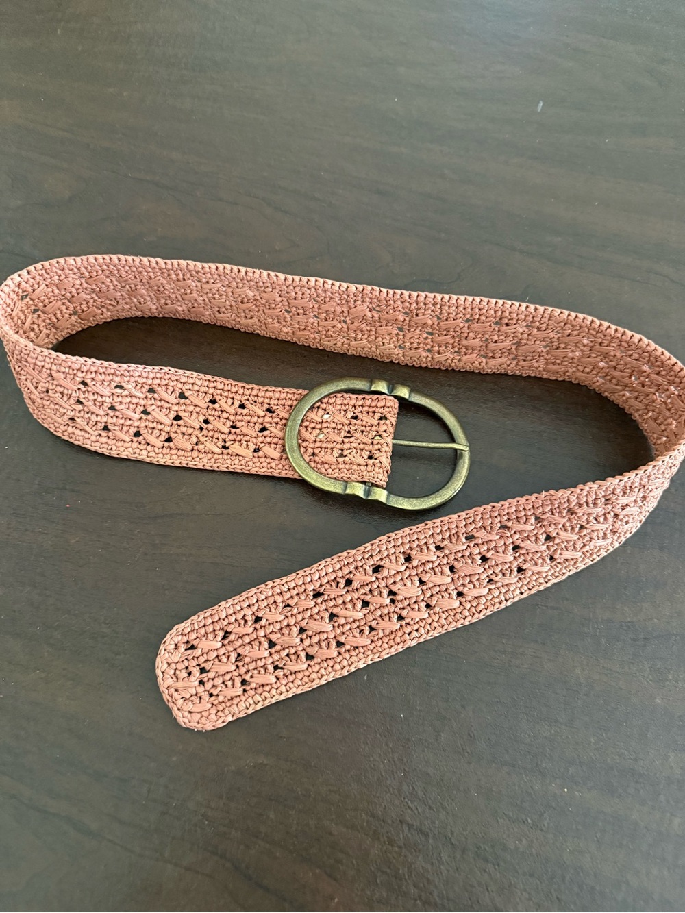 Sezane Woven Crochet Belt in Dusty Rose with Antique Brass Buckle